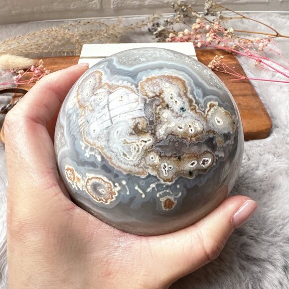 Gorgeous Large Agate Sphere with Druzy - Picture 2 of 10